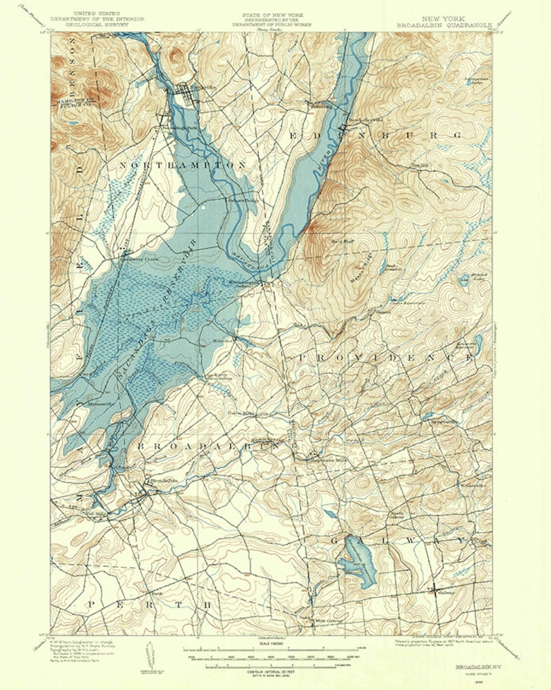 1899 Topo Map of Broadalbin New York Sacandaga Lake Etsy