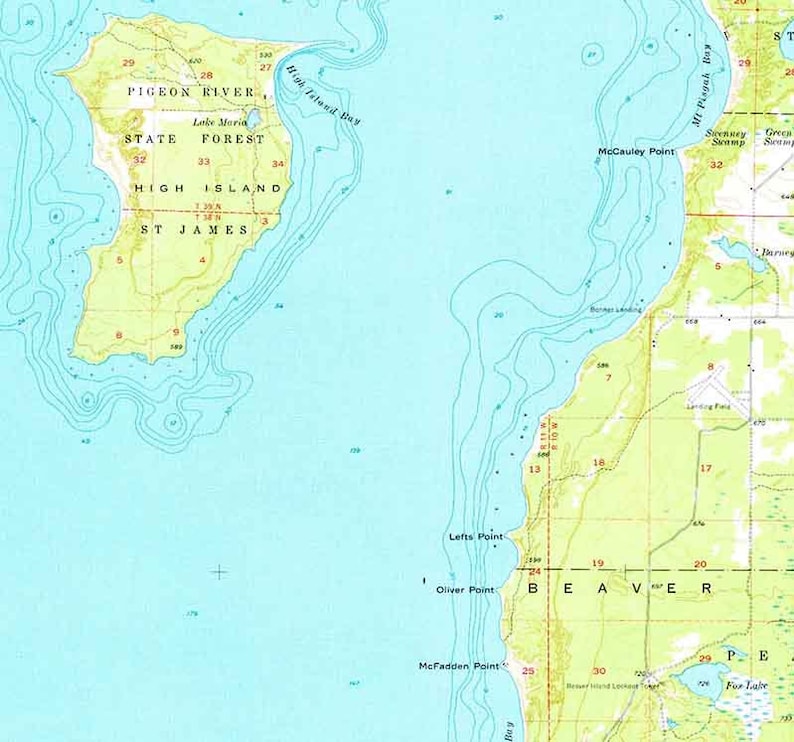 1956 Topo Map of Beaver Island Michigan Quadrangle Etsy