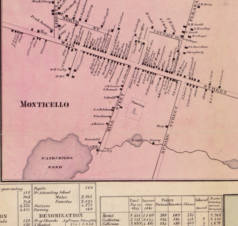 1856 Map of Sullivan County NY From Actual Surveys Monticello Etsy