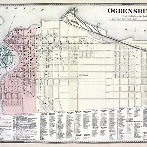 1865 Mapa de la ciudad de Ogdensburgh Condado de Saint Lawrence Nueva York