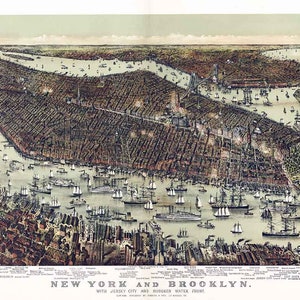 1892 Panorama-Karte von New York City Brooklyn Jersey City Hoboken