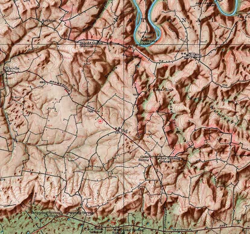 1922 Topo Map Of Mammoth Cave Kentucky Quadrangle National Etsy