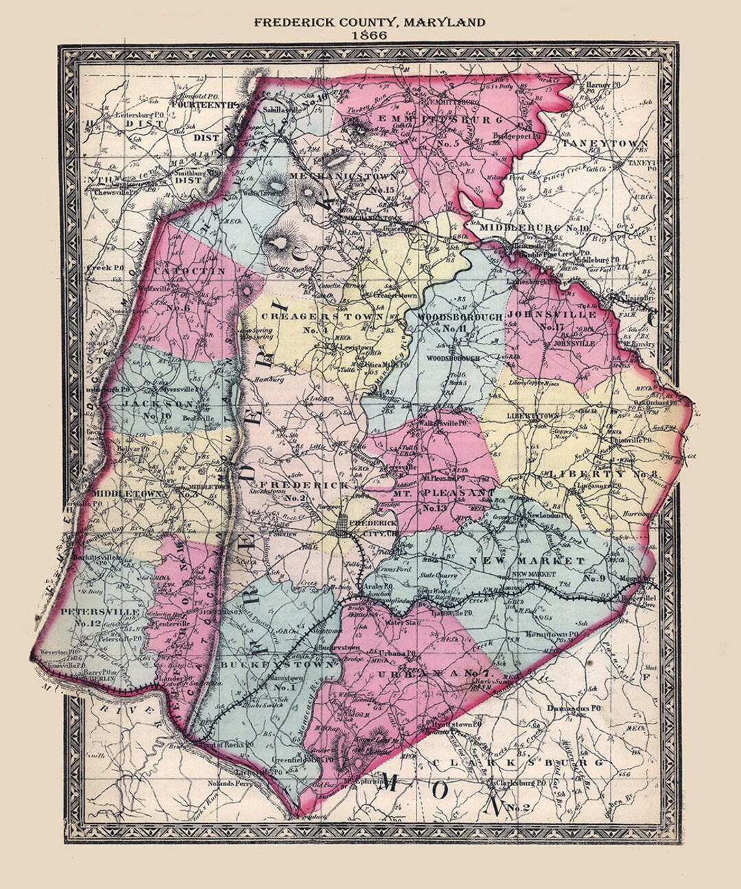 1866 Map of Frederick County Maryland Etsy