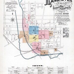 1889 Map of Lancaster Fairfield County Ohio