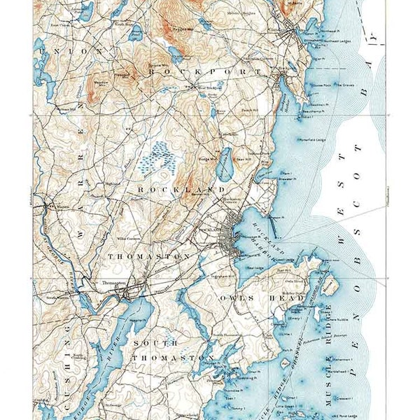 1904 Topo Map of Rockland Maine Quad Camden Warren Cushing