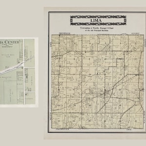 1917 Plan du centre de Lima et du canton de Lima, comté de Rock, Wisconsin