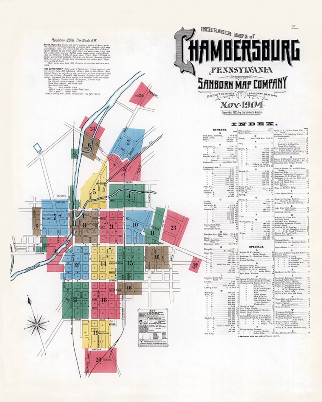 1904 Town Map of Chambersburg Franklin County Pennsylvania Etsy