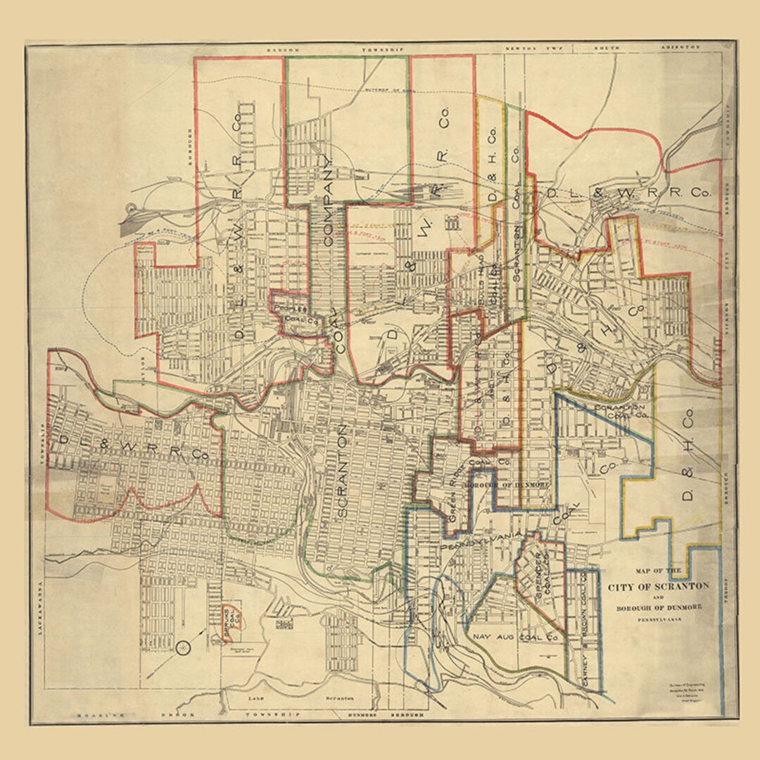 1915 Map of Scranton PA Coal Mines Etsy