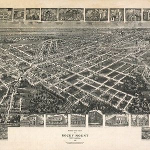 1907 Panorama-Karte von Rocky Mount North Carolina