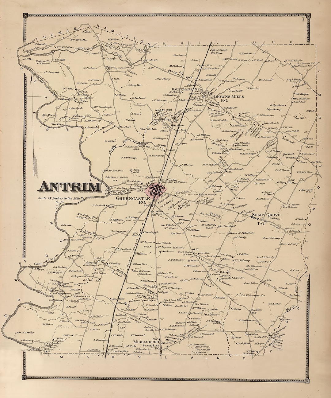 1868 Map of Antrim Township Franklin County Pennsylvania Etsy