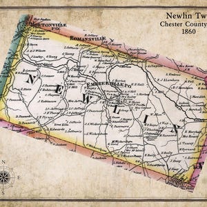 1860 Map of Newlin Township Chester County Pa