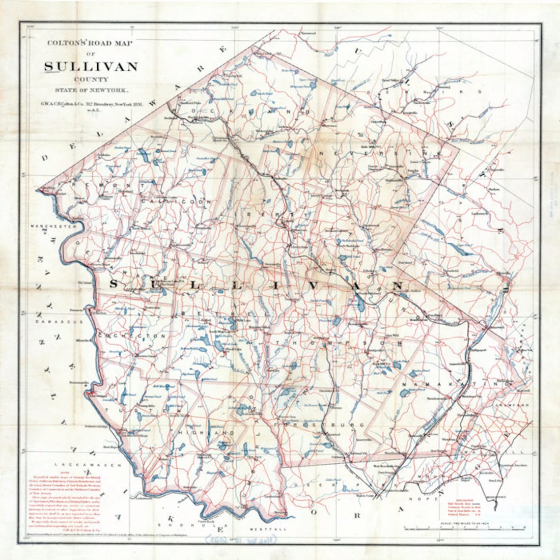 1891 Map of Sullivan County New York Etsy