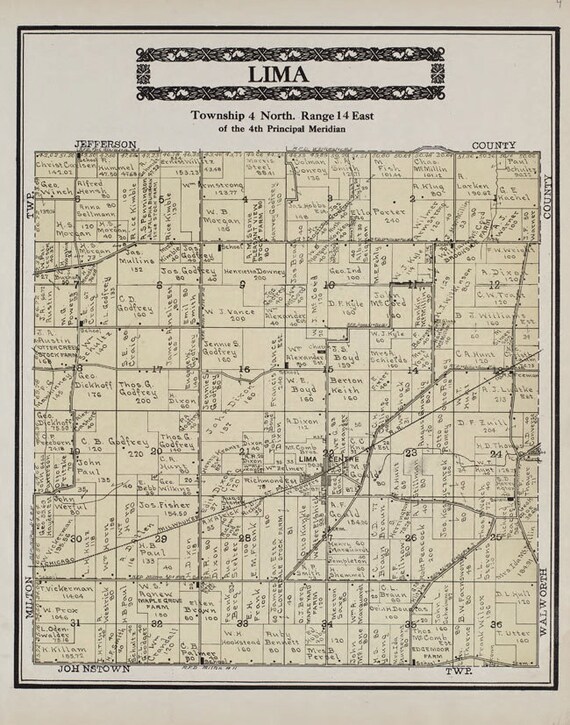 Rock County Township Map 1917 Map Of Lima Township Rock County Wisconsin | Etsy Hong Kong
