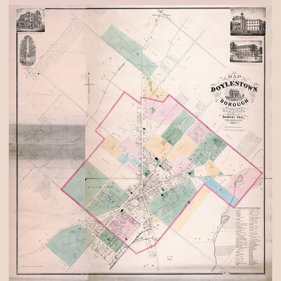 1874 Map of Doylestown Borough Bucks County Pennsylvania - Etsy