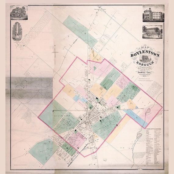 1874 Map of Doylestown Borough Bucks County Pennsylvania - Etsy