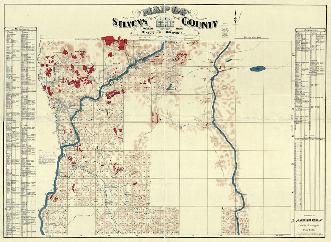 1900 Map of Stevens County Washington North Half Mining Map Etsy
