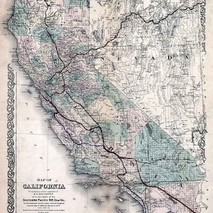 1876 Map of California Southern Pacific RailRoad Company