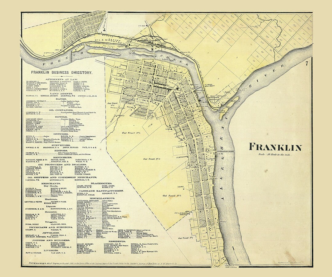 1865 Town Map of Franklin Venango County Pennsylvania Etsy