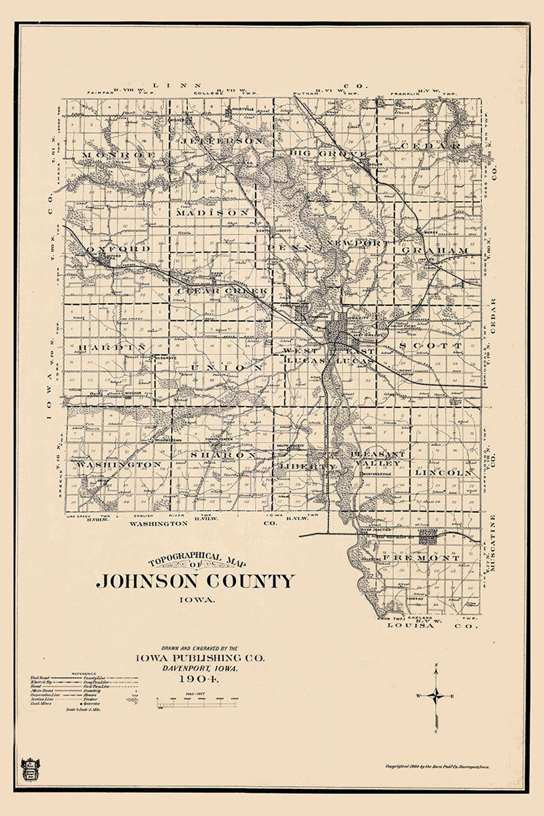 1904 Map of Johnson County Iowa Etsy