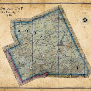 1850 Map of Doylestown Township Bucks County Pennsylvania