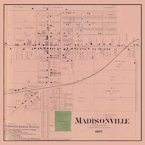 1869 Carte du comté de Madisonville Hamilton, Ohio