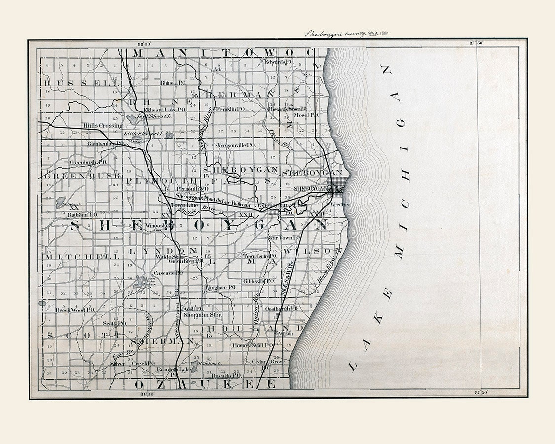 Sheboygan County Township Map 1880 Map Of Sheboygan County Wisconsin | Etsy Ireland