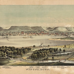 1874 Panorama-Karte von Winona, Minnesota