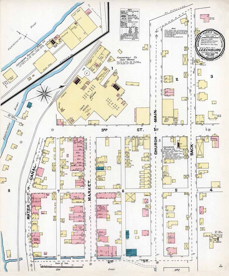 1891 Town Map of Leechburg Armstrong County Pennsylvania Etsy