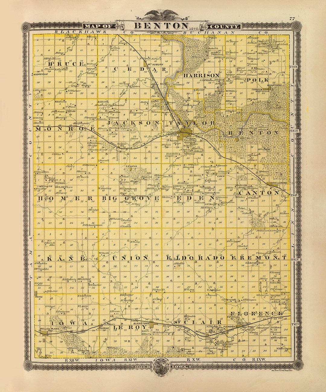 1875 Map of Benton County Iowa Etsy