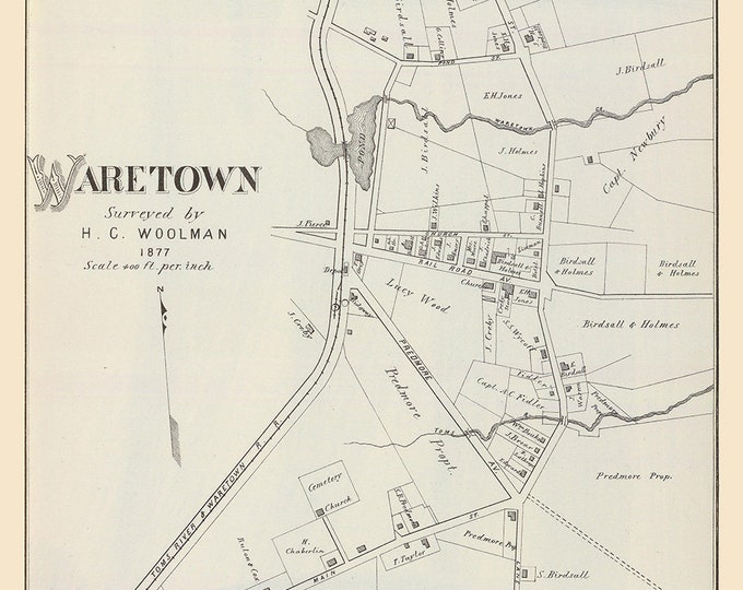 Waretown Map, Original 1878 New Jersey Shore Atlas, Ocean County