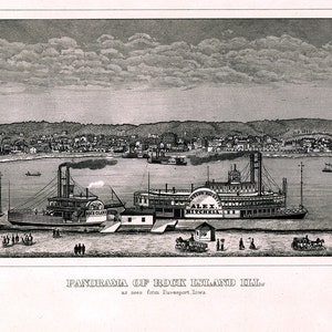1874 Panorama-Karte von Rock Island Illinux