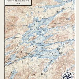 1903 Plan du comté de Hamilton, dans l'État de New York, de Raquette Lake