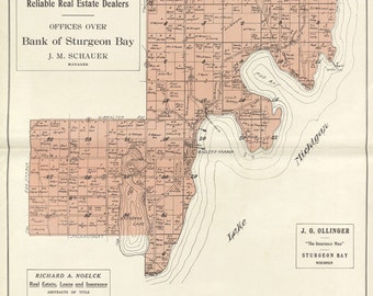 1914 Map of Baileys Harbor Township Door County Wisconsin