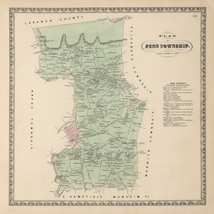 1864 Map of Penn Township Lancaster County Pennsylvania