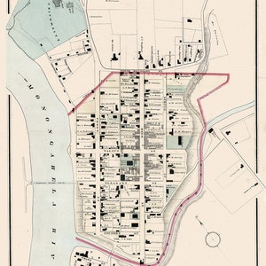 1877 Kaart van Morgantown West-Virginia