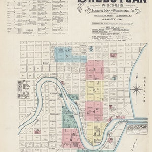 1884 Town Map of Sheboygan Wisconsin Lake Michigan