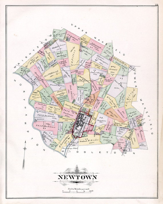 1891 Map of Newtown Township Bucks County Pennsylvania Etsy