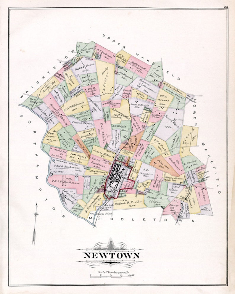 1891 Map of Newtown Township Bucks County Pennsylvania image 1