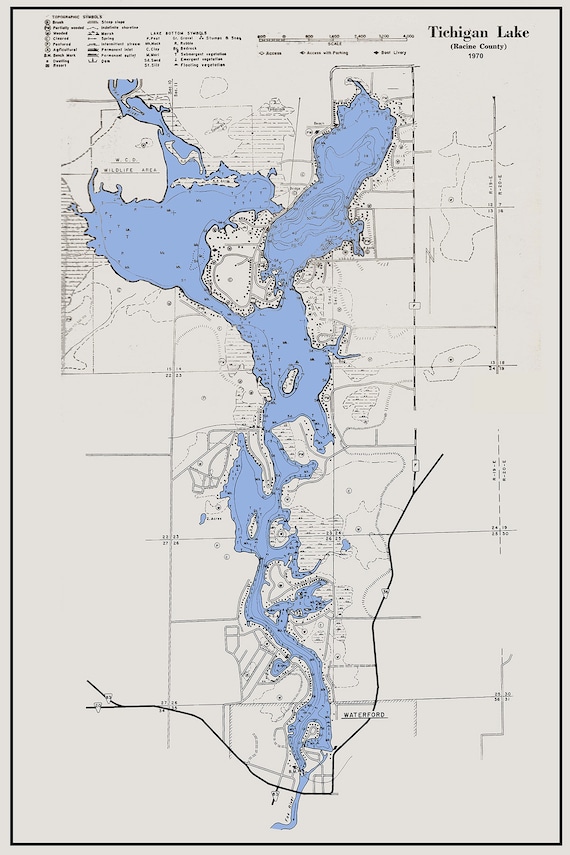 1970 Map of Tichigan Lake Racine County Wisconsin Etsy