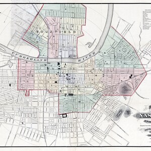 1877 Map of the City of Nashville Tennessee