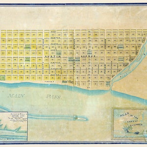 Mappa della città del 1840 di Calhoun Texas Baia di Matagorda