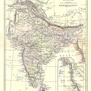 1885 Carte de l'Inde Inde britannique