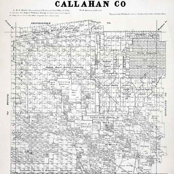 1880 Farm Line Map of Callahan County Texas