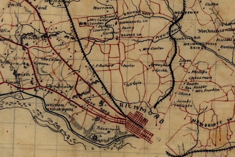 1864 Map of Henrico Hanover and Caroline County Virginia Etsy