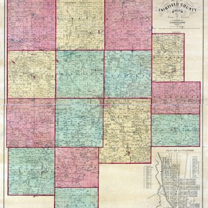 1848 Farm Line Map of Fairfield County Ohio Lancaster Winchester