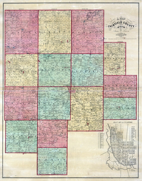 Fairfield County Ohio Map 1848 Farm Line Map Of Fairfield County Ohio Lancaster | Etsy Uk