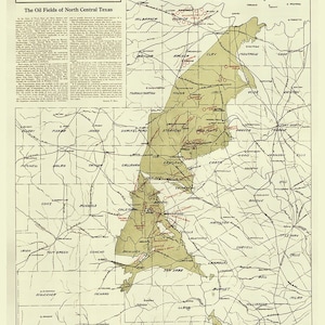Carte des champs de pétrole du centre du Texas de 1918