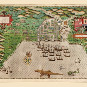1586 Map of Drakes Invasion of Santo Domingo Dominican Republic