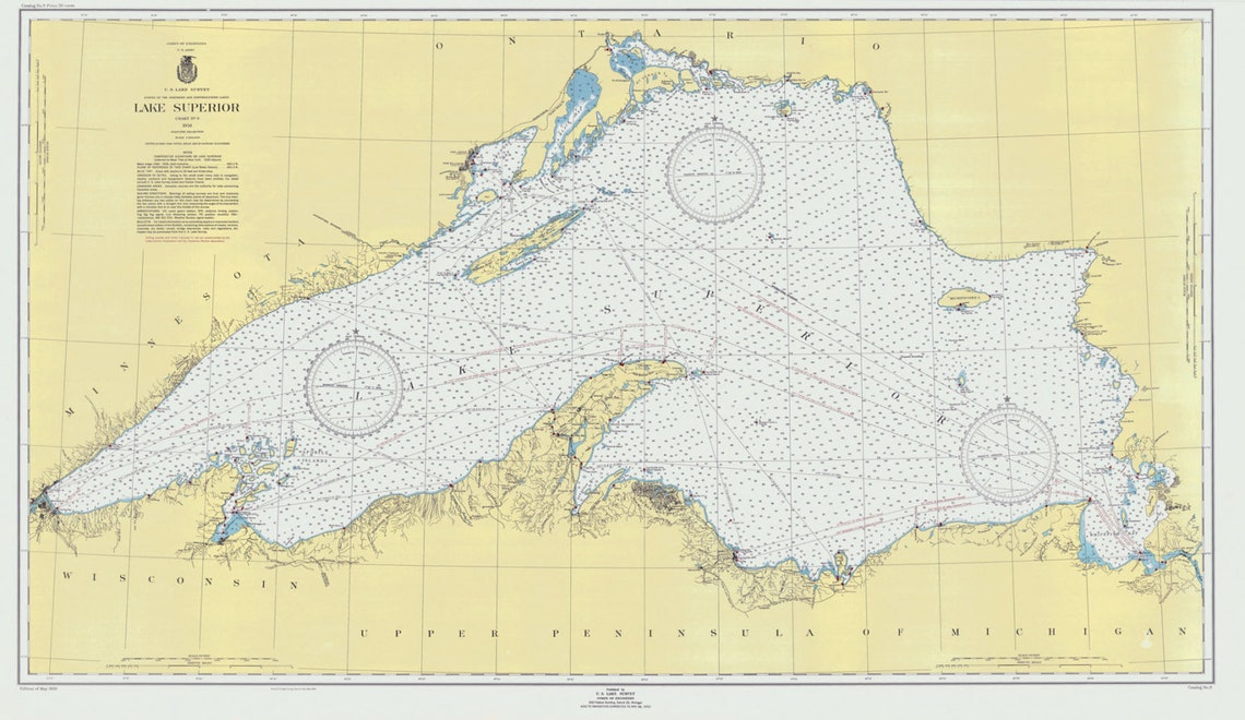 1950 Nautical Map of Lake Superior | Etsy