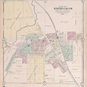 1896 Map of Birmingham Oakland County Michigan